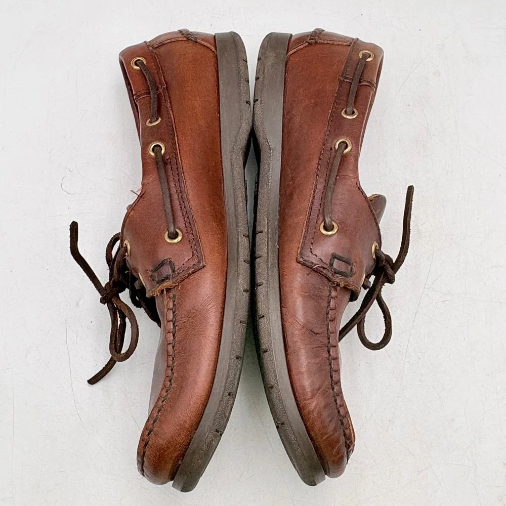 Sebago Docksides Boat Shoes Men 9 Wide Brown Good Vintage Made in USA Leather